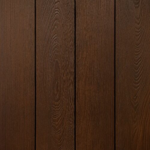 ThermoWood® Ash cladding timber with a wire brushed texture and finished in Gusterson Copper colour, from Millworks Ltd.