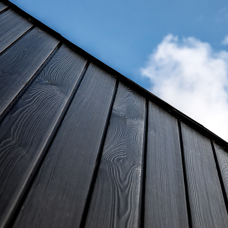Section of wall made from black coated larch
