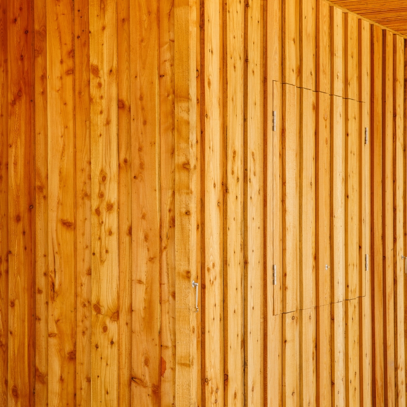 Detailed image of ICENILarch timber cladding showing grain pattern and knot detail.