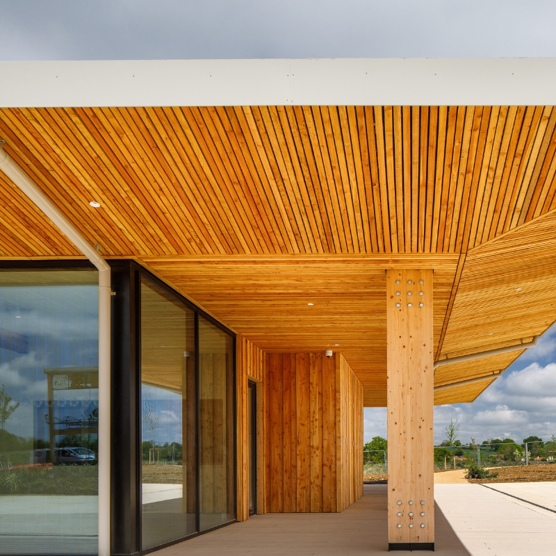 Entrance way of community centre, clad in Millworks ICENILarch.