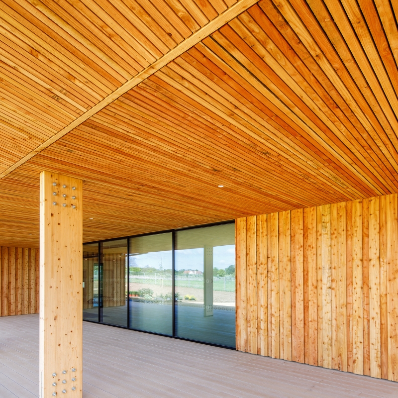 British grown ICENILarch, cladding on community centre.