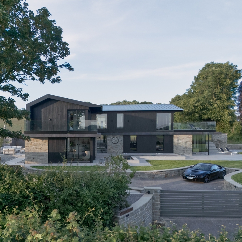 Millworks ThermoWood Pine timber cladding, finished in Mokuzai 'Charred' charcoal black.