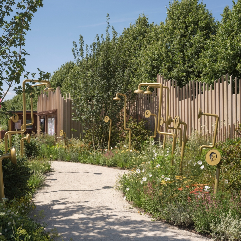 The Audible, Alan Partridge Sound Bath Garden featuring Millworks ICENILarch® timber fencing.