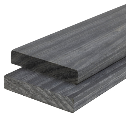 Cross section of timber board showing Accoya Color Grey cladding coloured through to the core.