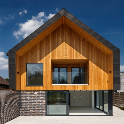 Larch timber cladding from Millworks on gable end.
