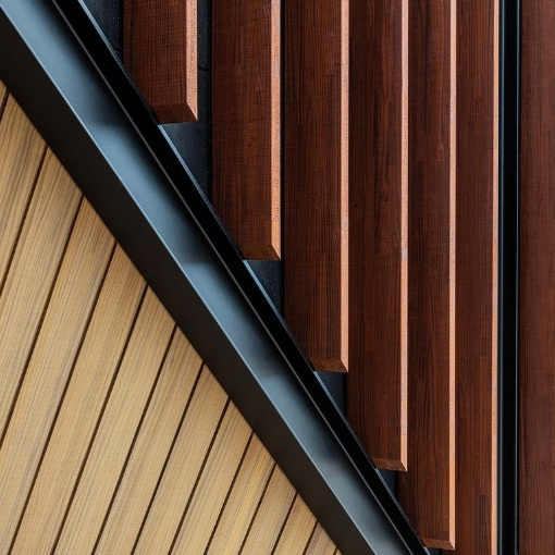 Close up detail of Abodo Vulcan cladding show in two colours.