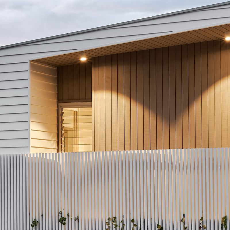 MillworksLtd-AbodoVulcan-cladding-MillProtect-SilverGrey-coating Close up of Millworks exterior cladding finished in MillProtectâ„¢ White Grey coating
