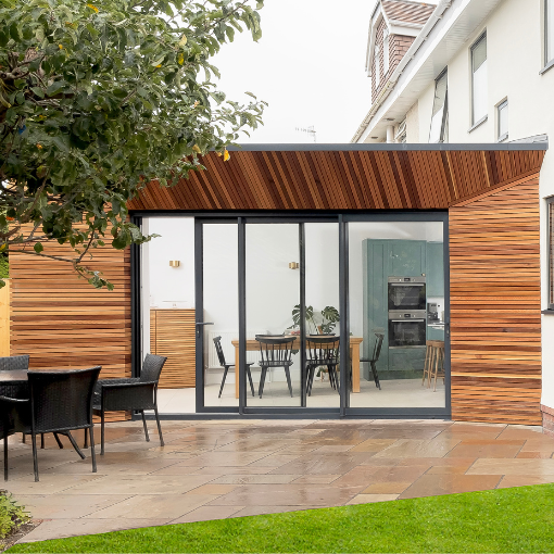 Modern extension with Millworks Western Red Cedar Battens.